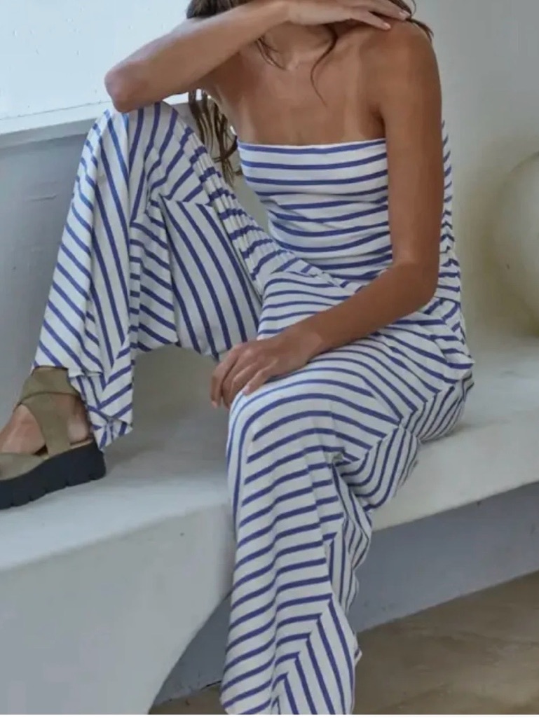 New W/Tags Black & White Striped Strapless Jumpsuit By Together
